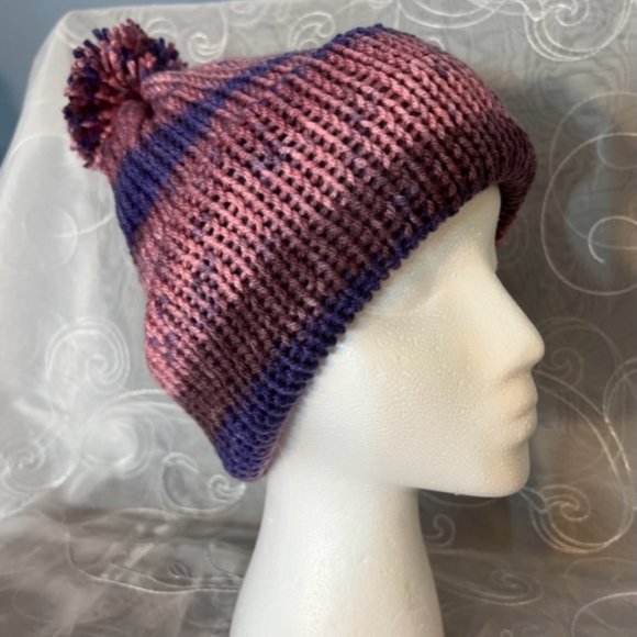 Handmade Hand knitted Purple/Pink/Brown Beanie  NEW - Picture 2 of 4